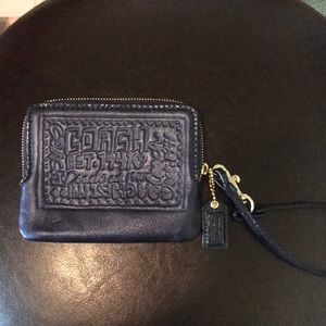 Coach Poppy metallic navy leather wristlet